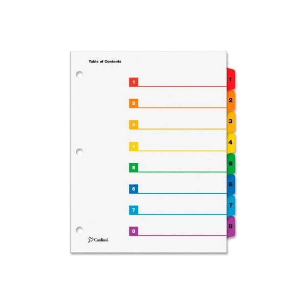 Cardinal Brands Cardinal OneStep Printable T.O.C. Divider, Printed 1, 8, 9"x11", 8 Tabs, White/Multicolor 60818 - main